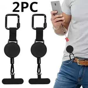 2PC  Retractable Anti-Theft Phone Holder Extendable Key Chain Lanyard Holder Phone Strap with Carabiner Keys Phone Accessories for Travel Hiking (Black)