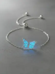 Elegant Butterfly Decor Slider Bracelet, Luminous Design Adjustable Bracelet, Fashion Jewelry for Party, Daily Clothing Decor, Trendy All-match & Exquisite Jewelry for Birthday Gift