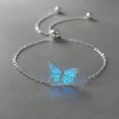 Elegant Butterfly Decor Slider Bracelet, Luminous Design Adjustable Copper Bracelet, Butterflies Bracelet, Fashion Jewelry for Party, Daily Clothing Decor, Trendy All-match & Exquisite Jewelry for Birthday Gift, Matching Bracelet