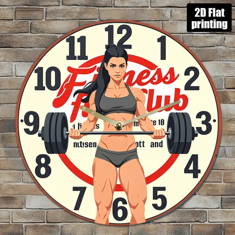 Fitness-themed silent wall clock - 2D flat acrylic quartz design, perfect for home gyms, holidays, or as a decorative gift, battery-powered (AA batteries not included), motivational wall clock|Bold fitness patterns|Quartz movement, living room clock