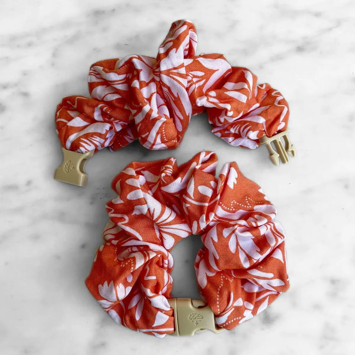 Valencia Orange Floral Jumbo Buckle Scrunchie - No Snagging, No Tangles