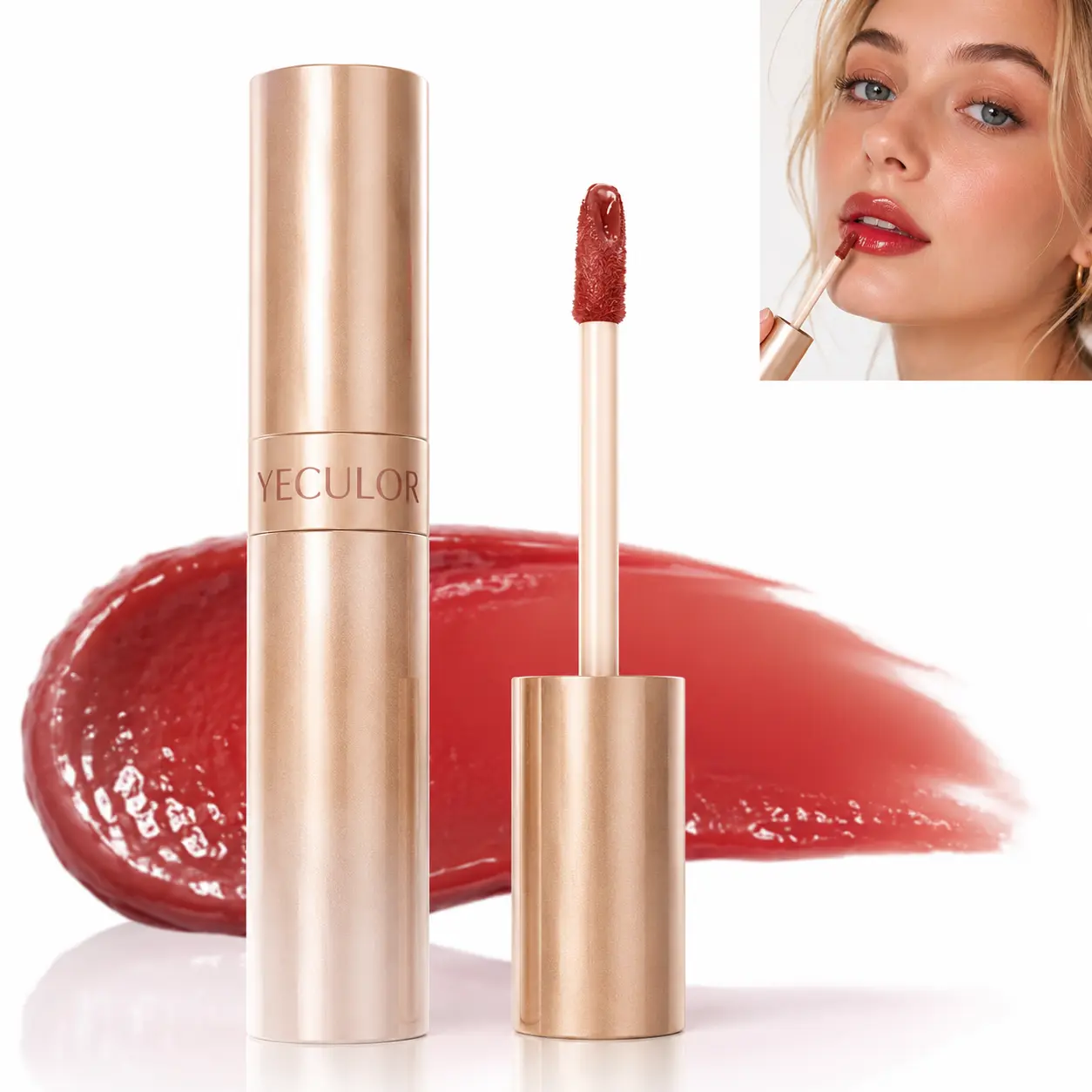 YECULOR Glass Shine Lip Gloss, Juicy Plump Lip Oil, Non Sticky Transfer Resistant Formula, Hydrating High Pigment Lip Tint, Long Lasting Mirror Shine Lips, TikTok Viral Makeup，Clean Girl Makeup, Korean Glass Lips