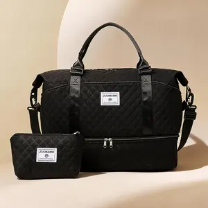 Women's Large Capacity Gym and Travel Bag Set, Multi-Functional Tote with Independent Shoe Compartment, Stitched Handles and Multiple Pockets, Stylish Letter Print Design, Perfect for Fitness, Work, Short or Long Trips, Ideal Valentine's Day Gift