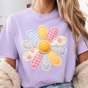 patchwork daisy clear film screen print