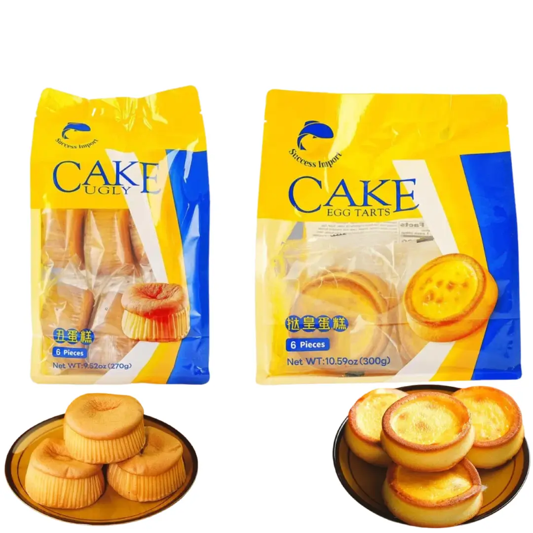 Success Import Egg Tarts Cake & Ugly Cake - 12 Pieces 300g+270g Snack Dessert Combo - Soft & Delicious Baked Treats with Rich Cheese Flavor
