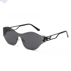 Y2K Rimless Wrap Around Sunglasses for Women, Futuristic Pink Shield Sunglasses, UV400 Protection Cyberpunk Fashion Sunglasses, Trendy Streetwear Eyewear for Festival Vacation