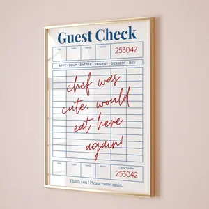 Guest Check Poster, Trendy Chef Was Cute Would Eat Here Again Wall Art, Trendy Kitchen Decor Poster, Restaurant Art, Gift Idea