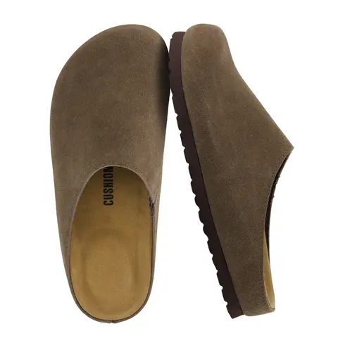 Cushionaire Lute Leather Clogs For Women | Genuine Suede Closed Toe Slip On Clogs With Leather Trim | Classic Indoor Outdoor Mule Design For Everyday Wear