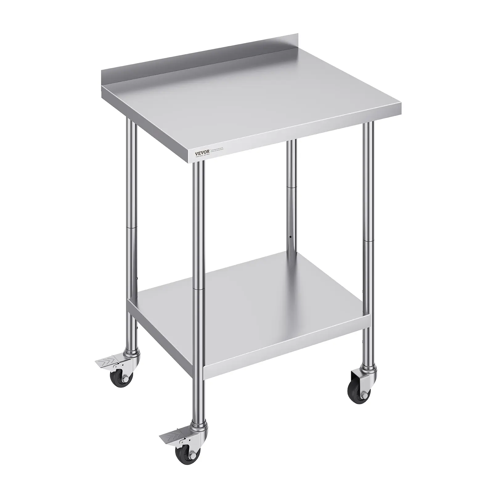 VEVOR 24x30x40in NSF Certified Sturdy Rust-Resistant Stainless Steel Kitchen Work Table - Smooth Surface, Shelf, Casters, Adjustable Height, Multifunctional Rectangle Prep Table for Restaurant Use