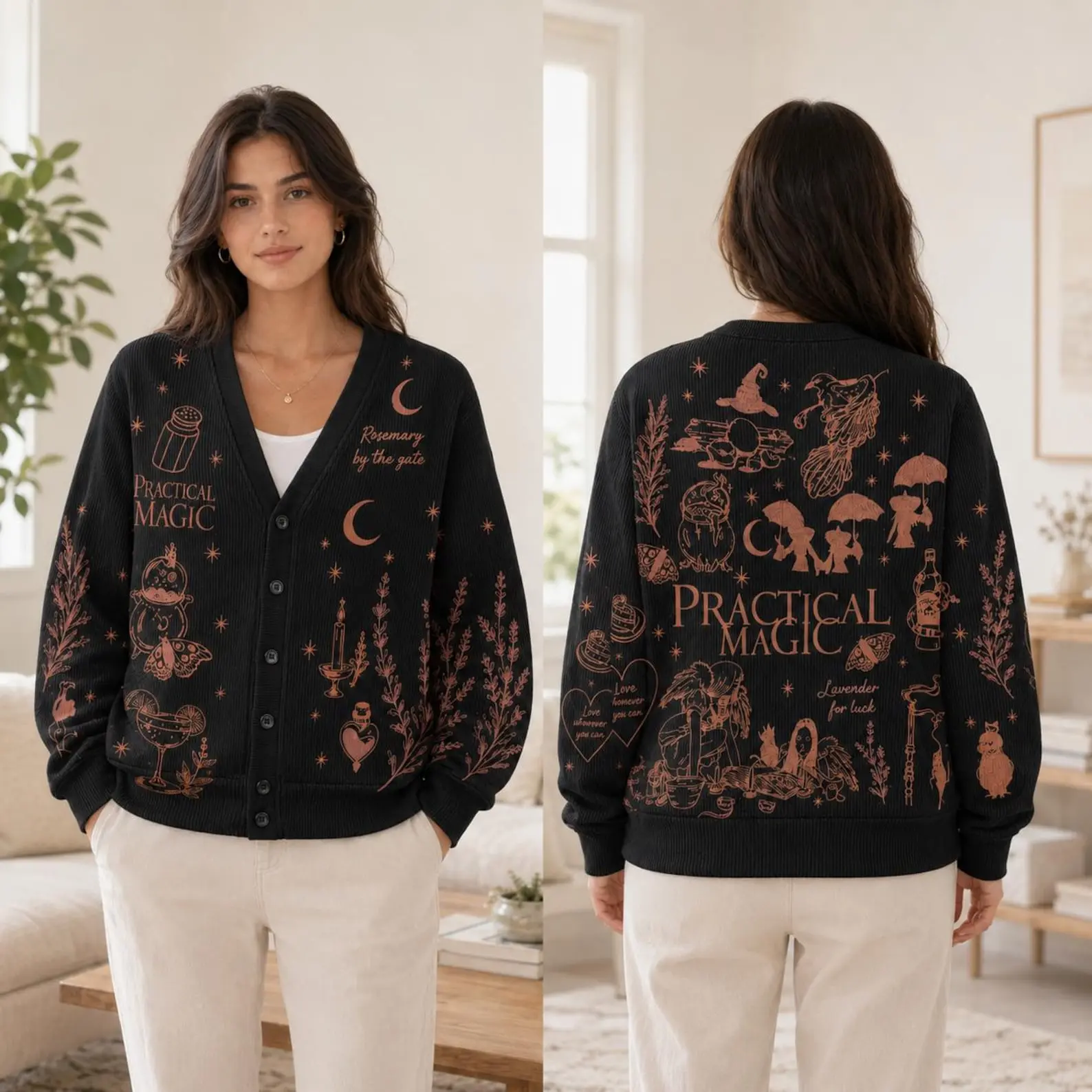 Practical Magic Inspired Knit Cardigan, Witchy Aesthetic Sweater, Halloween Movie Gift for Her, Cozy Witch Cardigan Lover Gift CharmGraphic Studio