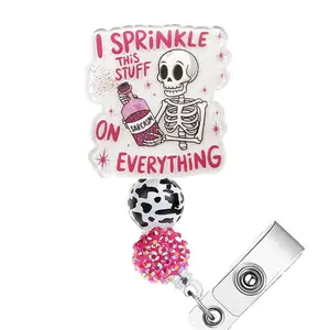 Cute Skeleton Design Badge Holder, 1 Count Retractable Badge Reel, Creative ID Card Holder for Student Office Staff Doctor Nurse Teacher