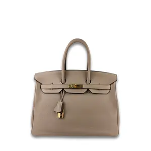 Pre-owned HERMÈS Leather Shoulder Bags Clemence Birkin 35 Gris Tourterelle