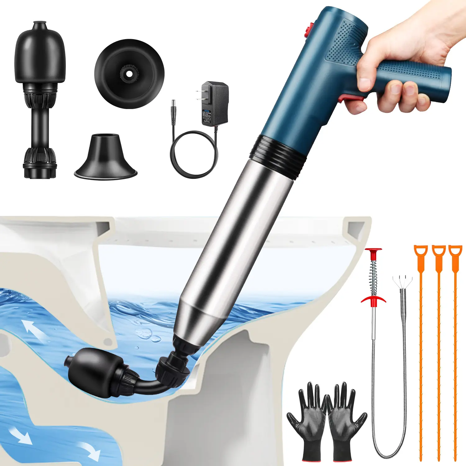 Electric Toilet Plunger Clog Remove: High Pressure Air Drain Blaster Clog Remover - Drain Clog Remover Tool for Bathroom Bathtub Floor Drain Clogged Pipe