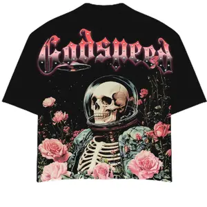 Godspeed Skull Astronaut Rose Graphic T-Shirt, Dark Surrealism God speed tshirt