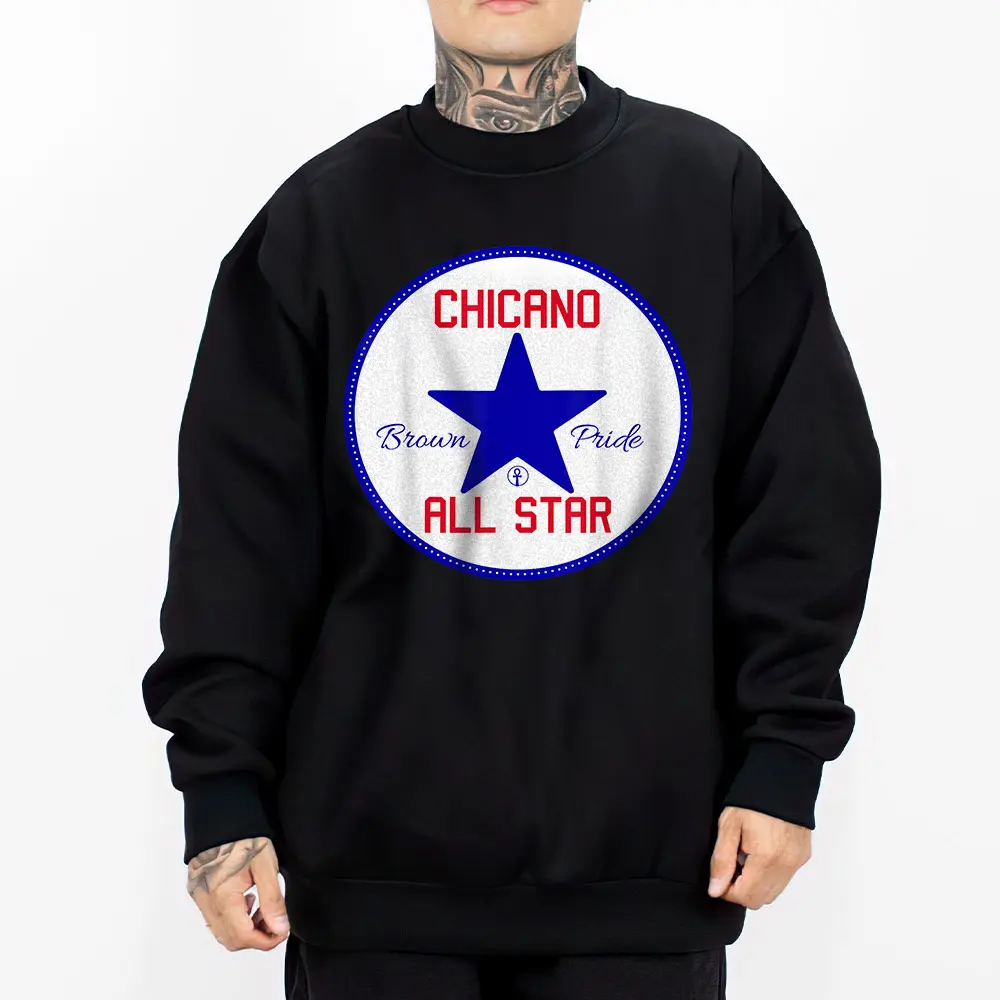 Chicano Brown Pride Chicano Clothing, Mexican Clothes, Lowrider Clothes, Oversized Graphic Tee Medium Heavy Sweatshirt Hoodie for Men & Women art Blue Red White