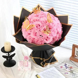 25pcs Roses DIY Fake Flowers Bouquet, Glitter Roses Bouquet, Everlasting Shiny Artificial Rose Bouquet for Valentine's Day, Anniversary, Engagement, Wedding
