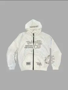 Trapped Out Apparel Men's Graphic Windbreaker Jacket - Streetwear Full-Zip Lightweight Hooded Track Jacket, Y2K Casual Coat