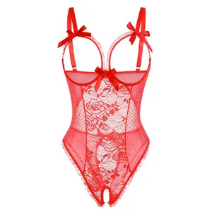 Avidlove Women's Backless Floral Lace Babydoll Mini Bodysuit with Cutout Bra & Adjustable Straps for Everyday & Bridal Wear Fitted Lingerie