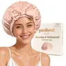 YANIBEST Women's Blush Pink Reusable Shower Cap - Waterproof Seal, Quick-Dry Nylon, Cute Bow, Soft Beige Wide Comfortable Band, Spacious for Thick Hair, Durable One Size, Pink Floral Haircare Accessory