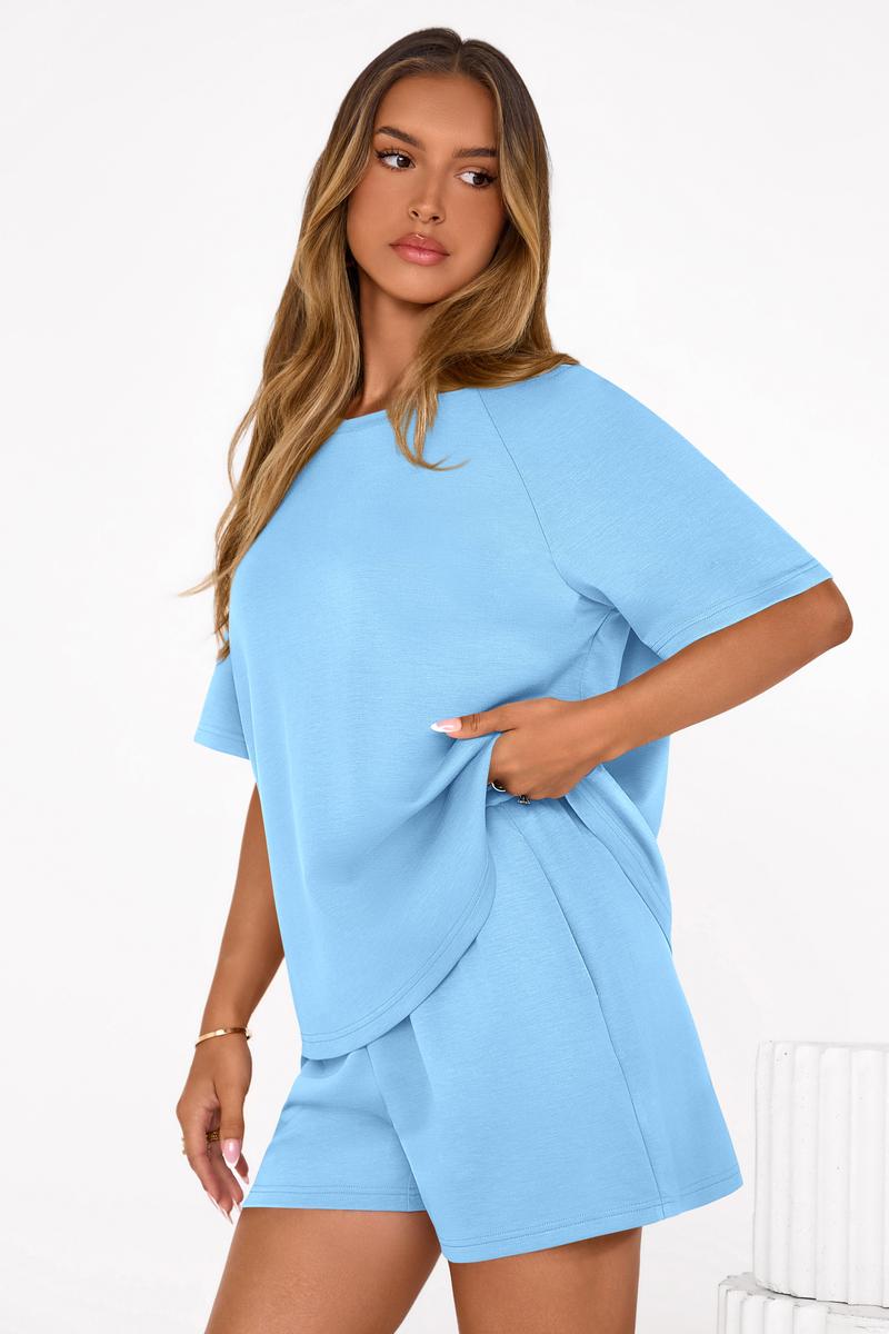 PrettyGarden Women‘s 2-Piece Lounge Sets Short Sleeve Shirts Workout Tops Shorts Matching Clothing Summer Vacation Outfits