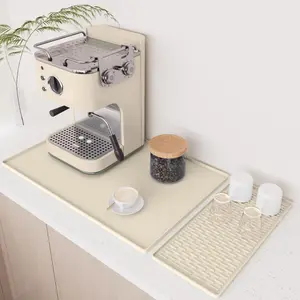 Coffee Mat - 24" x 16" Removable Bar Mat, Waterproof Leak-Dish Drying Pad, Fits Coffee Makers and Espresso Machines to Keep Surfaces, Beige
