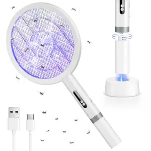 Electric Fly Swatter Bug Zapper - 4100V USB Rechargeable Racket with 1800mAh Battery, Purple Light, Safe Indoor Household Pest Control Tool for Zapping Bugs with Zapper, Mosquito Control Flies, Camping Gear, Summer Home Essential, Fly Zapper Mosquitoes