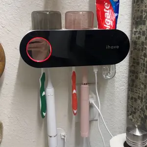 Toothbrush Holders with Ultraviolet Disinfection, Wall Mounted Hygiene Toothbrush Holder with Toothpaste Dispenser, USB Charging Bathroom Toothbrush Holder