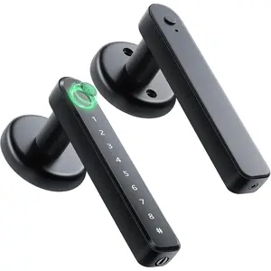 Fingerprint Door Handle for Bedrooms - 191F 3-in-1 Fingerprint Door Lock with Keypad, Fingerprint Door Knob for Bedroom with Key, Keyless Entry Door Handle - Black