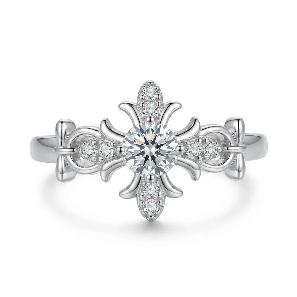 (Cross Ring) 925 Sterling Silver Synthetic Moissanite Ring
