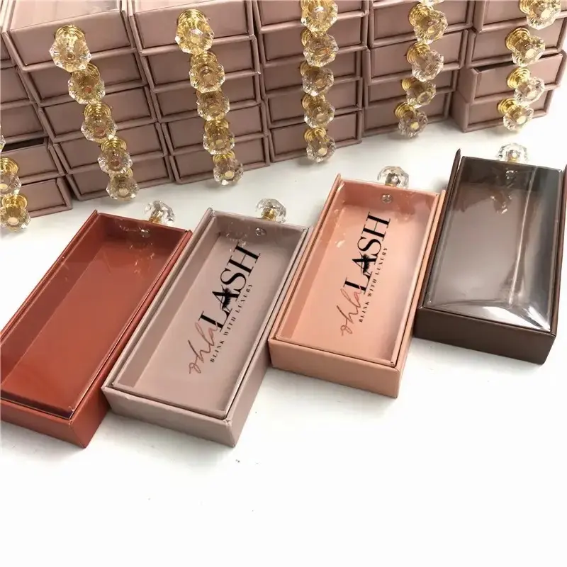 Custom Nude Scheme Eyelash Boxes with Crystal Knobs - Ideal for Fall Makeup Collection