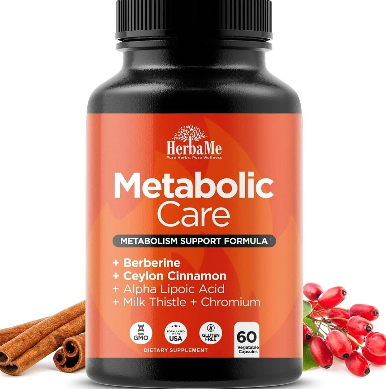 Berberine Supplement with Ceylon Cinnamon, Chromium, Alpha Lipoic Acid, Metabolic Care Supports Metabolism & Cardiovascular Health and Immune System, Helps Maintain Steady Energy Levels