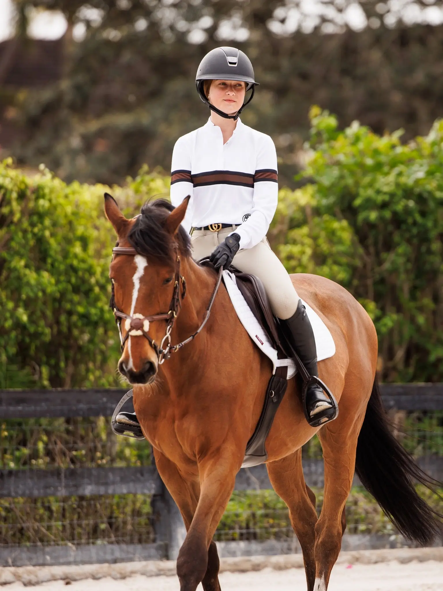 Cambridge Ladies Long Sleeve Show Shirt - White with Black & Chocolate