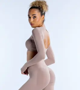 Premium original single with original label) Dynamic long-sleeve crop top for women; short-sleeve yoga top; lightweight gym crop top; seamless bicycle sports long fitness athletic apparel; athletic fashion activewear; running