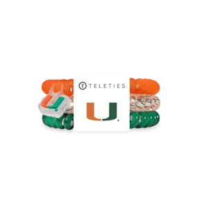 TELETIES - Go Canes! - University of Miami Small Hair Ties - Strong Grip - No Rip - Reduces Headaches