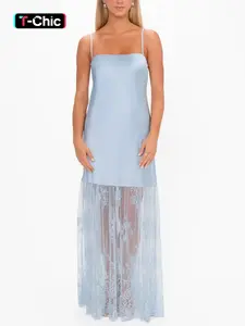 Elegant Chic Women's Lace Spaghetti Strap Sleeveless Dress, Formal Wear, Perfect for Various Occasions, Stylish and Versatile, Ideal for Parties and Events, Womenswear