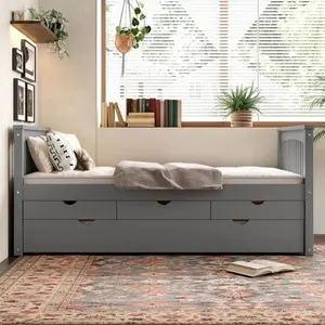 [Bellemave] Twin Platform Bed with Drawers and Trundle, Solid Wood Daybed, No Spring Box Needed