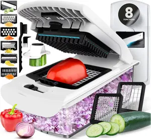 14-in-1 Multifunction Vegetable Chopper & Mandoline Slicer, Manual Onion Dicer Food Cutter with Container for Kitchen Meal Prep
