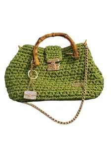 Handmade Crochet Bamboo Handle Bag – Customizable Color | Made to Order
