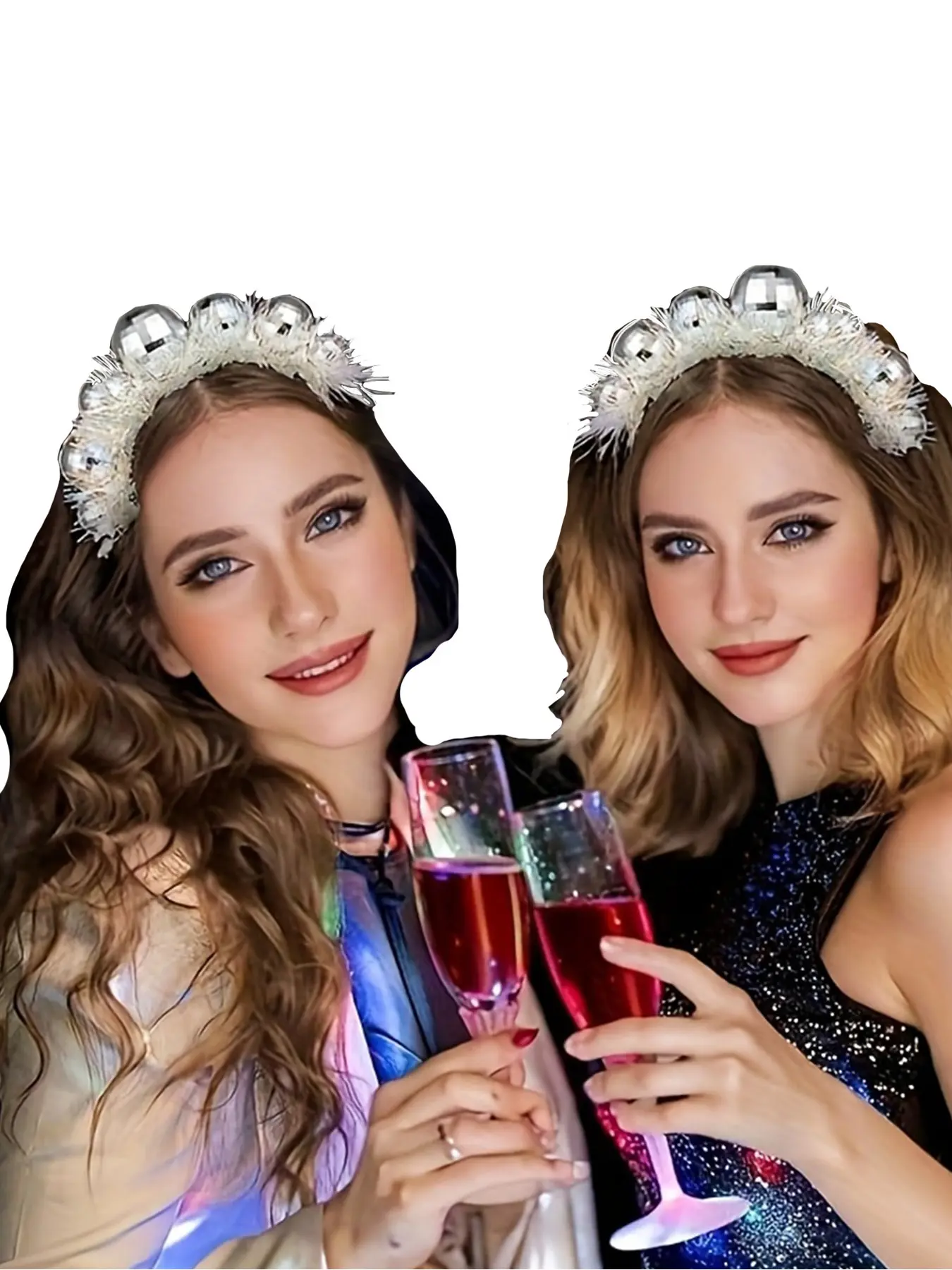 Disco light ball headband set, New Year party hair accessory, fashionable and avant-garde, suitable for women and girls, 2-piece set
