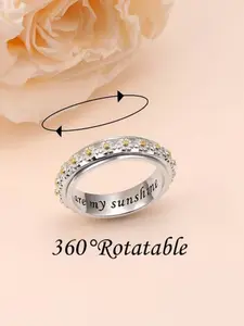 Daisy Anxiety Relief Spinner Ring, You Are My Sunshine Flower Design,  Silver Color Rotatable Ring, Ideal for Women Seeking Stress Reduction