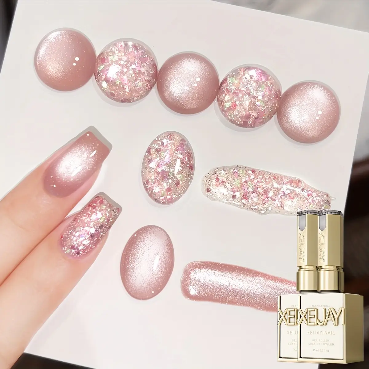 XEIJAYI Eyerjiang 2-Color Magnetic Cat Eye Gel Nail Art Set - Pink Glitter Sequins With Ultra-Bright Magnets, Sparkling DIY Salon Design For Manicures, Nail Art Decorations