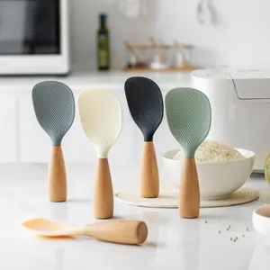 Wooden Handle Silicone Rice Spoon, Food Grade Premium Silicone, Heat Resistant Anti-Scald, No Odor Food Safe, for Home Restaurant Hotel Kitchen, Must Have Cooking Utensil