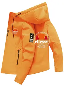 Ellesse Brand Italian Sport Hooded Windproof Jacket, Men's Waterproof Vintage Outdoor Coat, Casual Geometric Fitted Design, All Seasons