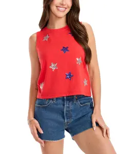 Women's Stars Of Summer Sequin Cropped Tank Top