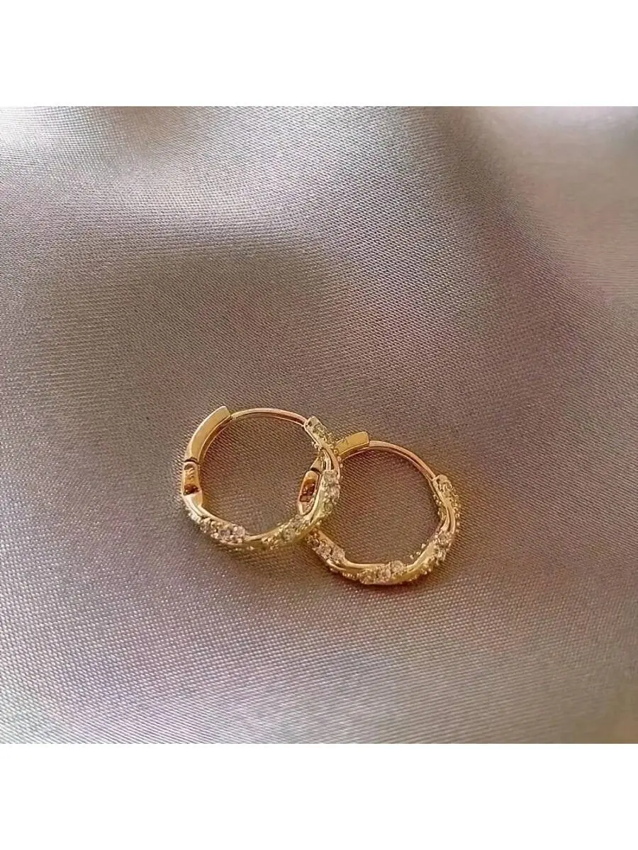 Women's High-Grade Fashion Female Circle Mobius Twist Hoop Earrings - Rhinestone-Adorned Metal Coating Costume Jewelry, Daily Wear, Gold or Silver
