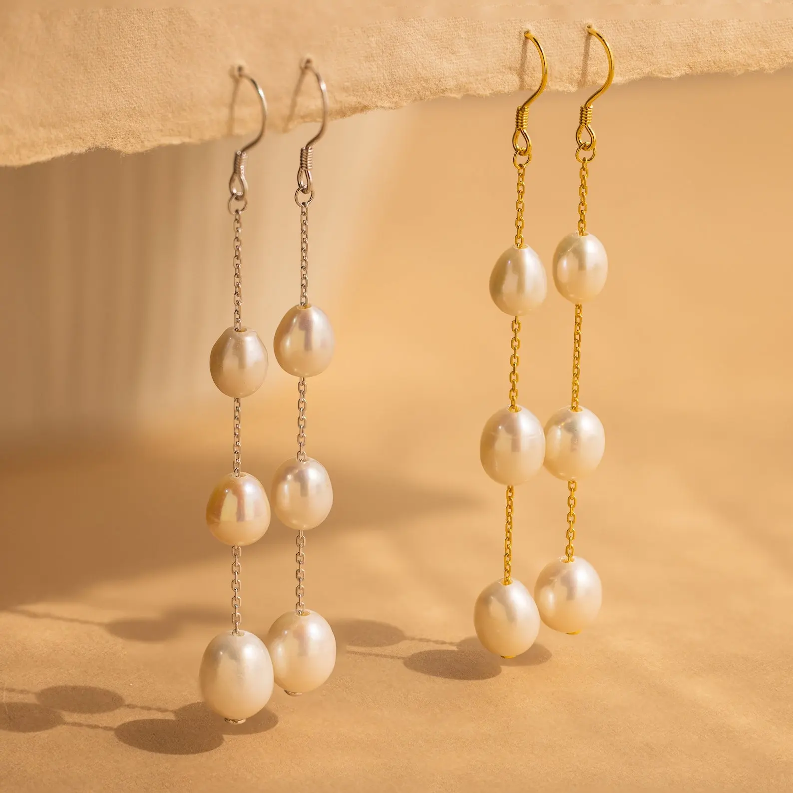 Long Pearl Dangle Earrings by Caitlyn Minimalist - Statement Pearl Gemstone Drop Earrings - Elegant Bridal Jewelry - Anniversary Gift