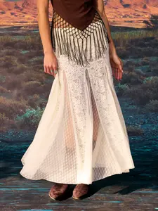 Cider Lace Low Rise Flared Maxi Skirt