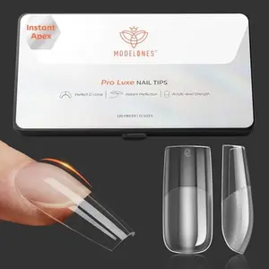 modelones Pro Luxe Instant Apex Nail Tips 15 Sizes, Medium Square Gel x Nail Tips Pre-building & Pre-etched Thicker Strength Acrylic Fake Nails Full Cover 120 Pcs