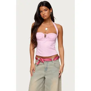 Edikted Women's Caitie Striped Buckle Halter Top