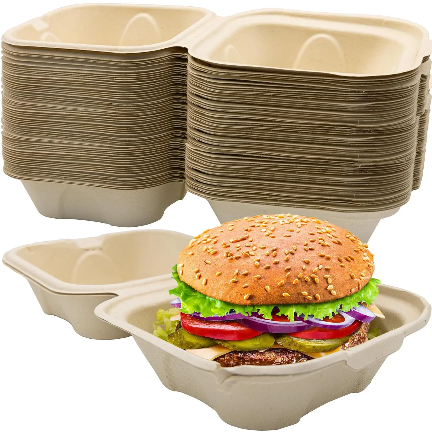 Sturdy 6x6 Clamshell To Go Box, 25pk Disposable Microwavable Take Out Container with Hinged Lid, Bulk Carryout Boxes for Parties, Restaurants (Home & Festive Party Disposable Tableware)
